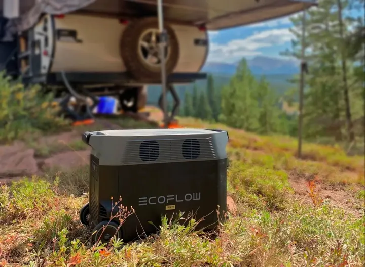 EcoFlow portable power station on grass in the field